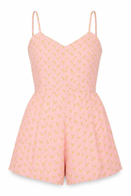 ZARA Women's Pink Banana Print Cotton Playsuit Size S