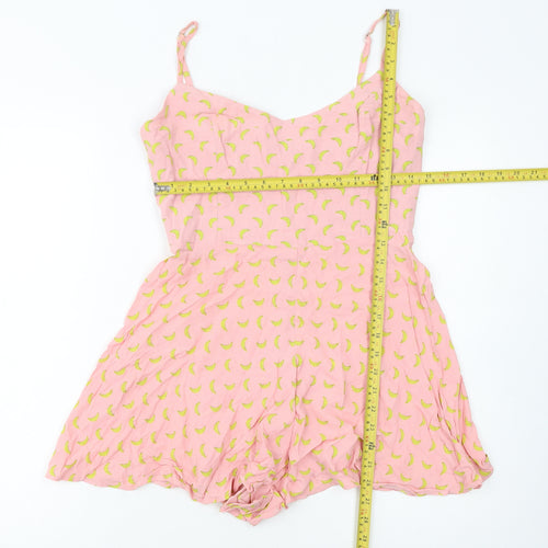 ZARA Women's Pink Banana Print Cotton Playsuit Size S
