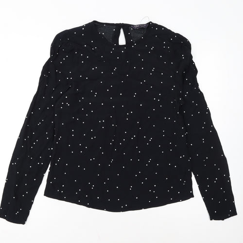 Marks and Spencer Women's Black Polka Dot Long Sleeve Blouse UK 8