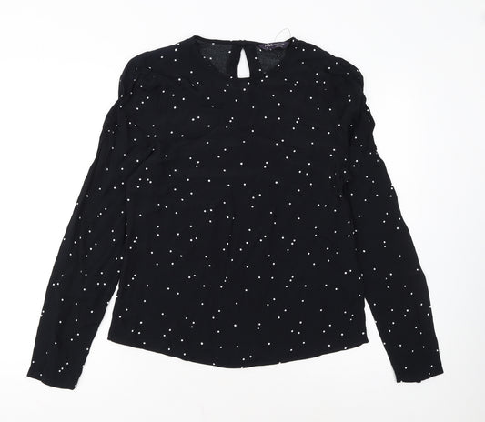 Marks and Spencer Women's Black Polka Dot Long Sleeve Blouse UK 8