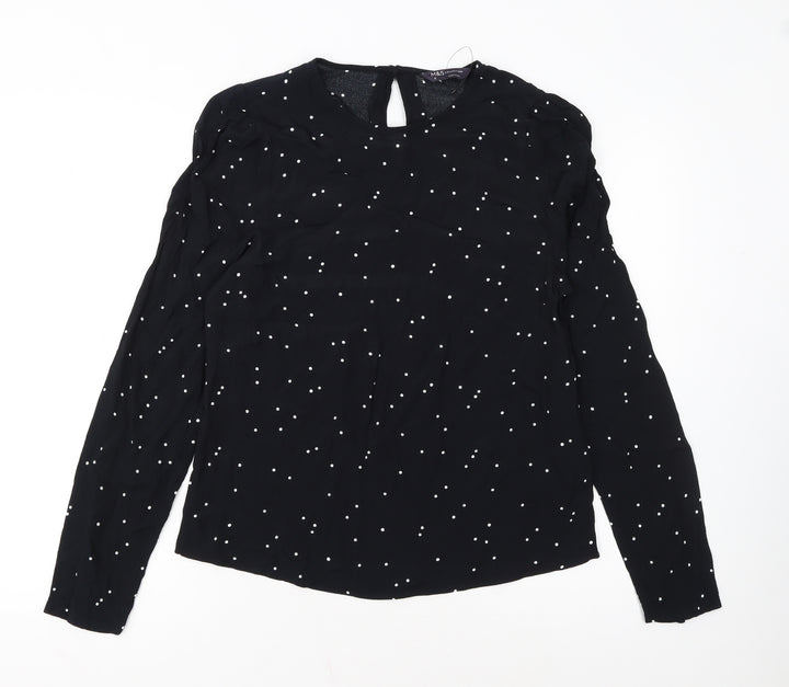 Marks and Spencer Women's Black Polka Dot Long Sleeve Blouse UK 8