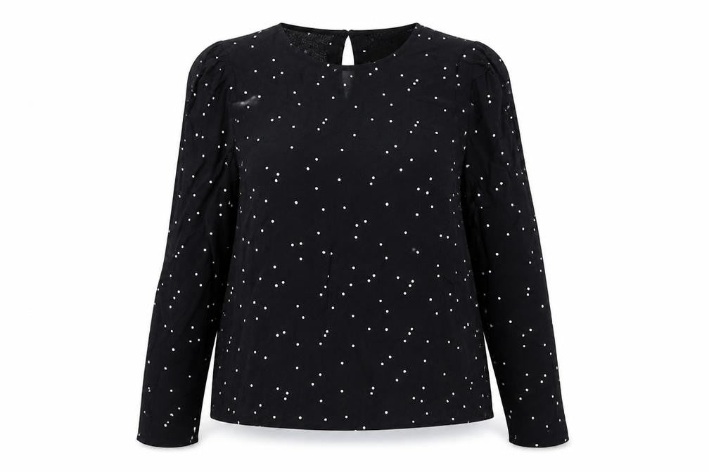 Marks and Spencer Women's Black Polka Dot Long Sleeve Blouse UK 8