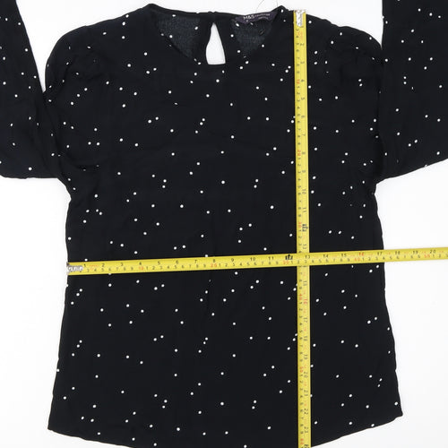 Marks and Spencer Women's Black Polka Dot Long Sleeve Blouse UK 8