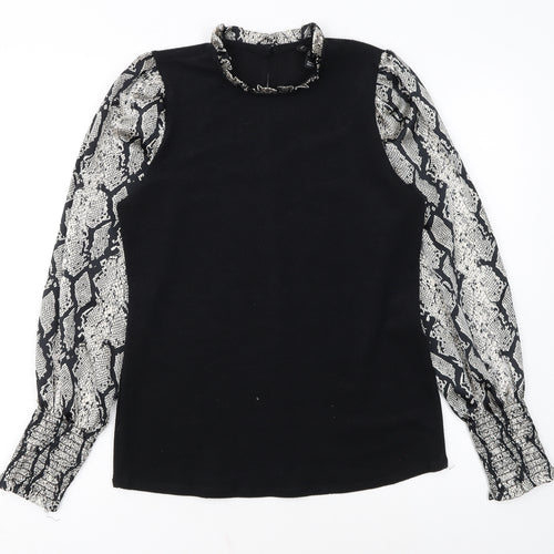 New Look Women's Black Snake Print Sleeve High Neck Jumper Size 12