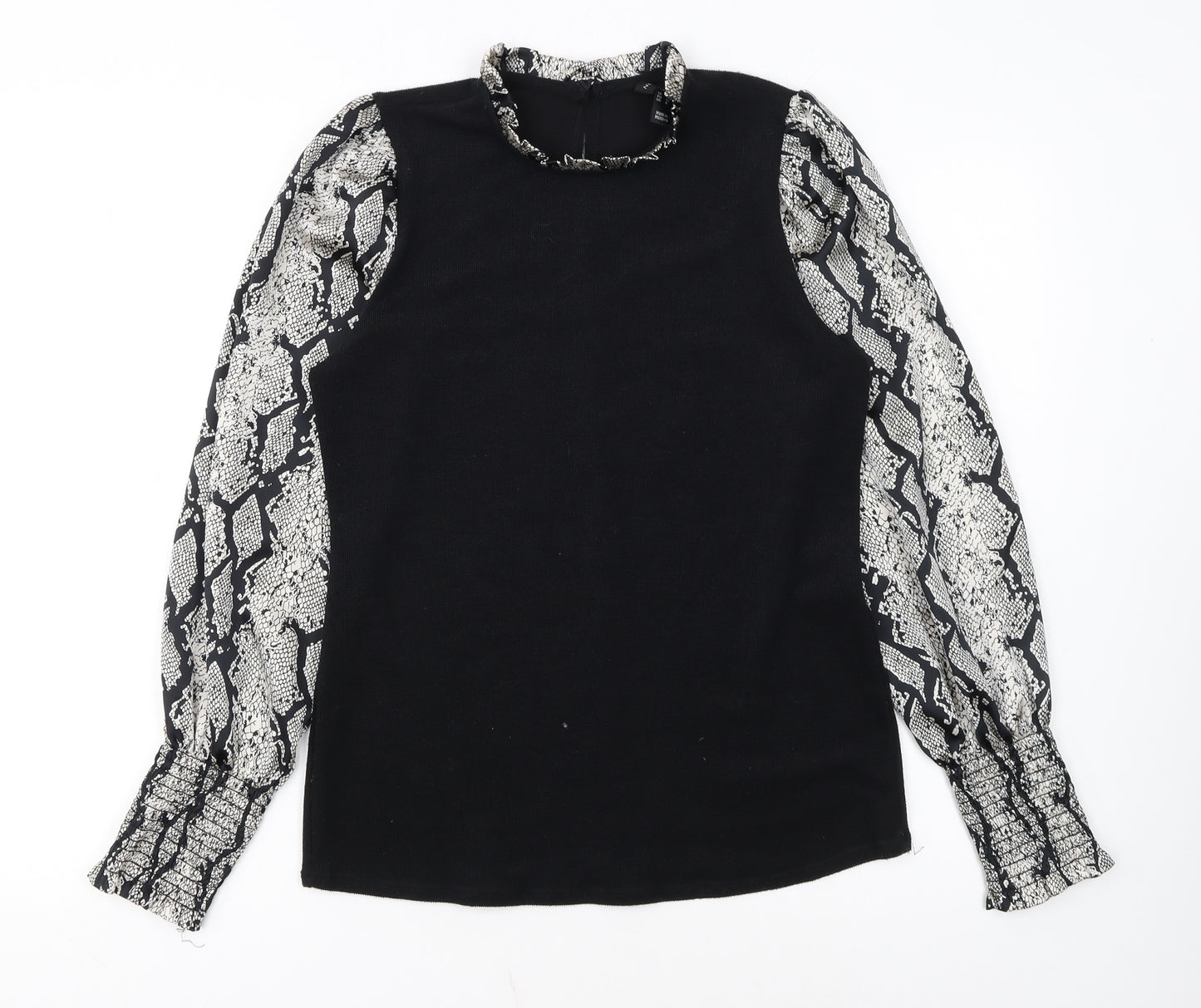 New Look Women's Black Snake Print Sleeve High Neck Jumper Size 12