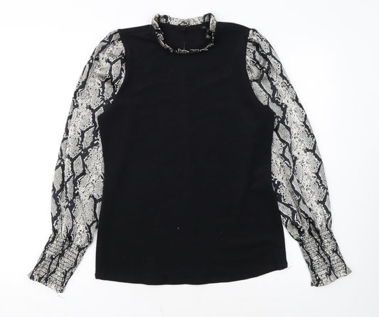 New Look Women's Black Snake Print Sleeve High Neck Jumper Size 12