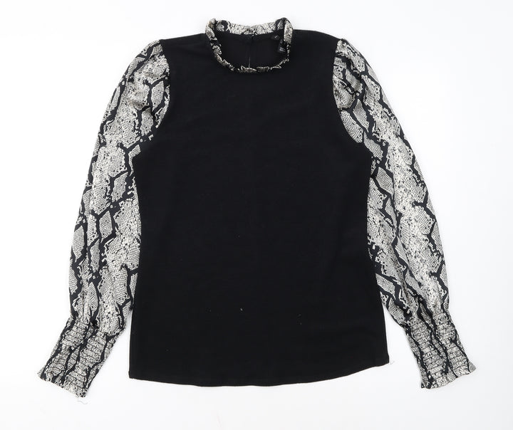New Look Women's Black Snake Print Sleeve High Neck Jumper Size 12