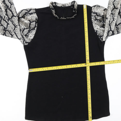 New Look Women's Black Snake Print Sleeve High Neck Jumper Size 12