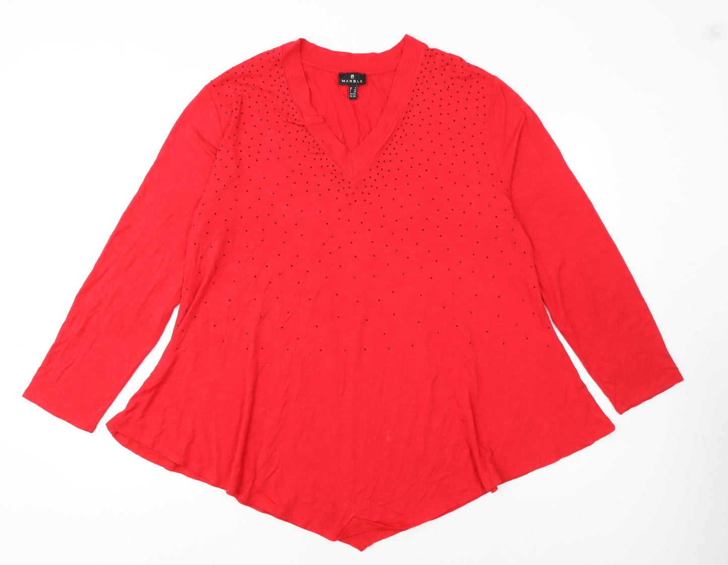 Marble Women’s Red Long Sleeve V-Neck Tunic Blouse Size 2XL