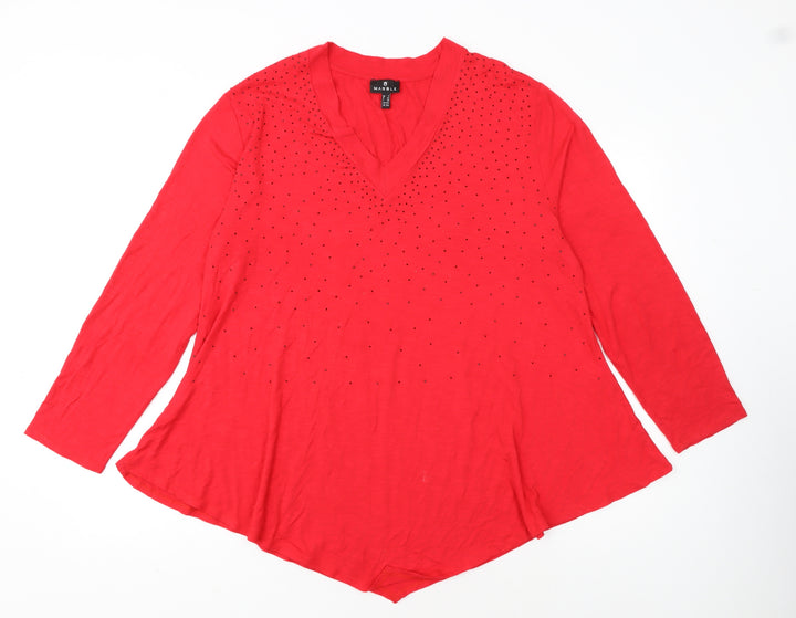 Marble Women’s Red Long Sleeve V-Neck Tunic Blouse Size 2XL