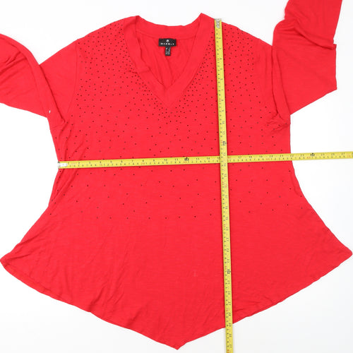 Marble Women’s Red Long Sleeve V-Neck Tunic Blouse Size 2XL