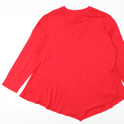 Marble Women’s Red Long Sleeve V-Neck Tunic Blouse Size 2XL