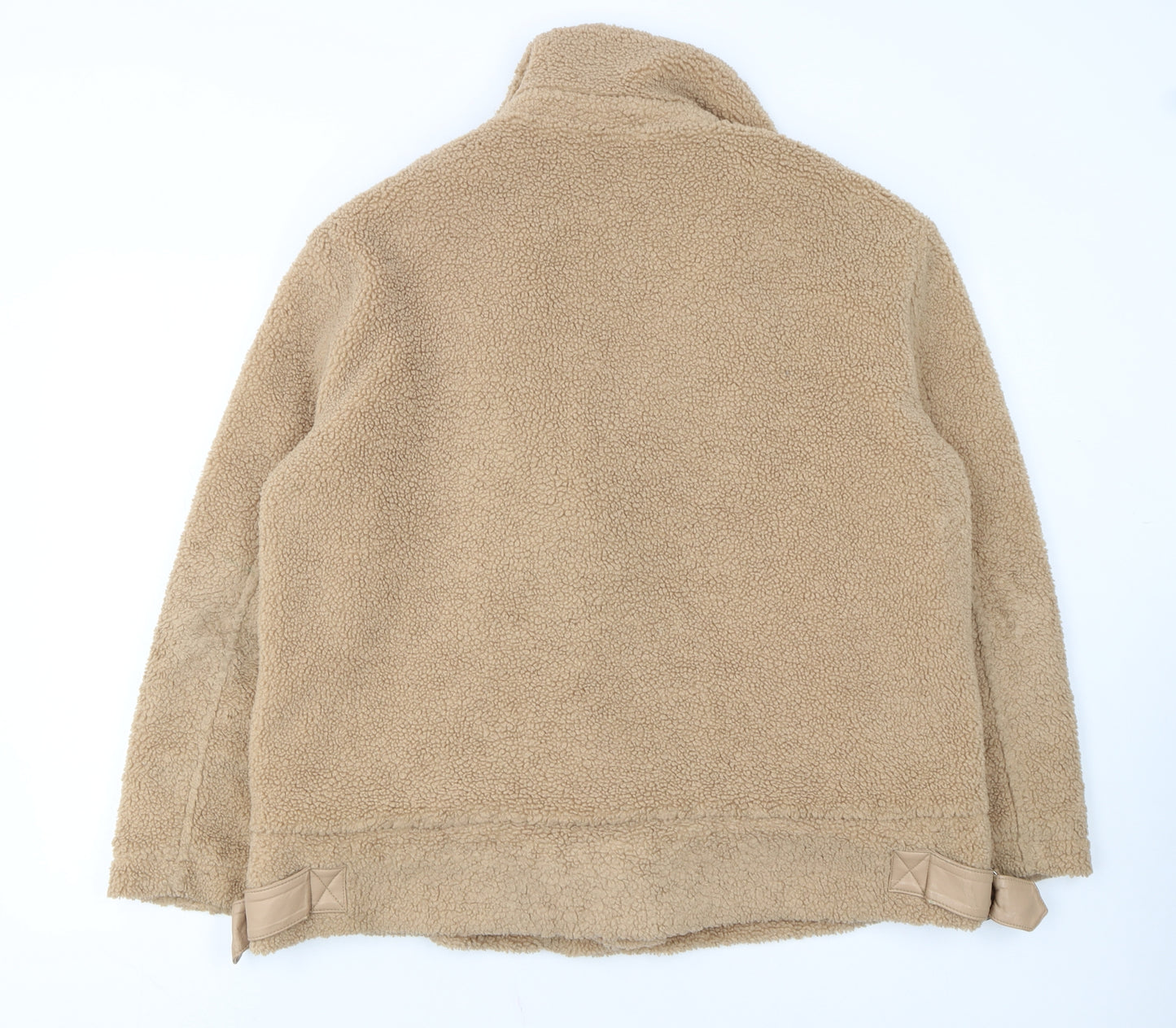 Topshop Women’s Beige Fleece Biker Jacket Size M Zip Lined Autumn Winter
