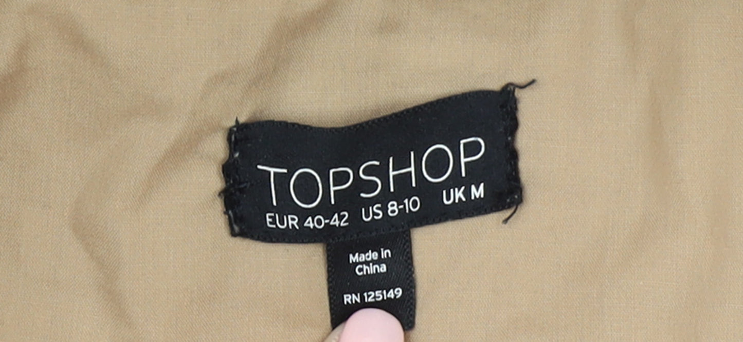 Topshop Women’s Beige Fleece Biker Jacket Size M Zip Lined Autumn Winter