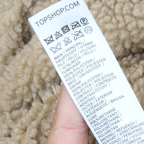 Topshop Women’s Beige Fleece Biker Jacket Size M Zip Lined Autumn Winter