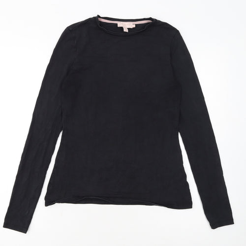 Ted Baker Women's Black Long Sleeve Crew Neck Cotton Jersey Top Size L