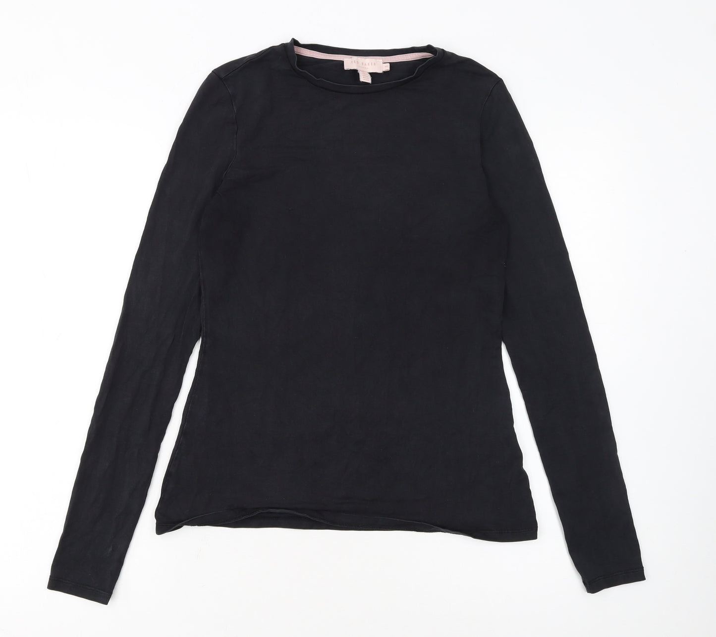 Ted Baker Women's Black Long Sleeve Crew Neck Cotton Jersey Top Size L