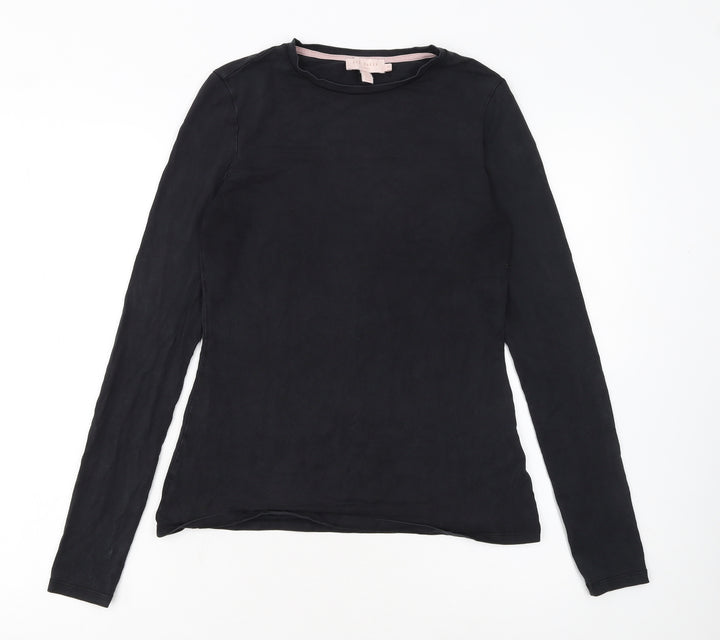 Ted Baker Women's Black Long Sleeve Crew Neck Cotton Jersey Top Size L