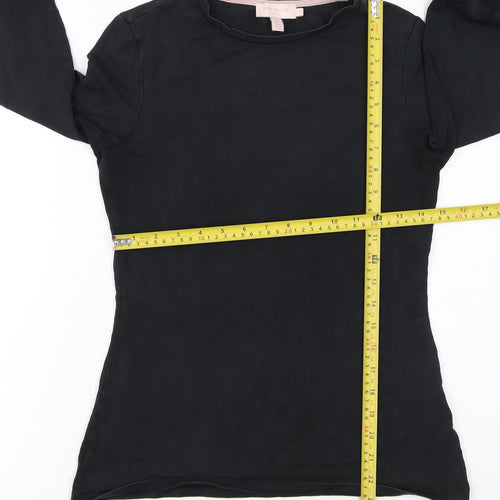Ted Baker Women's Black Long Sleeve Crew Neck Cotton Jersey Top Size L