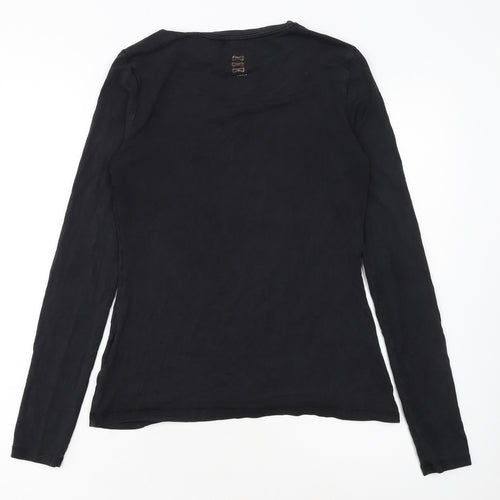 Ted Baker Women's Black Long Sleeve Crew Neck Cotton Jersey Top Size L