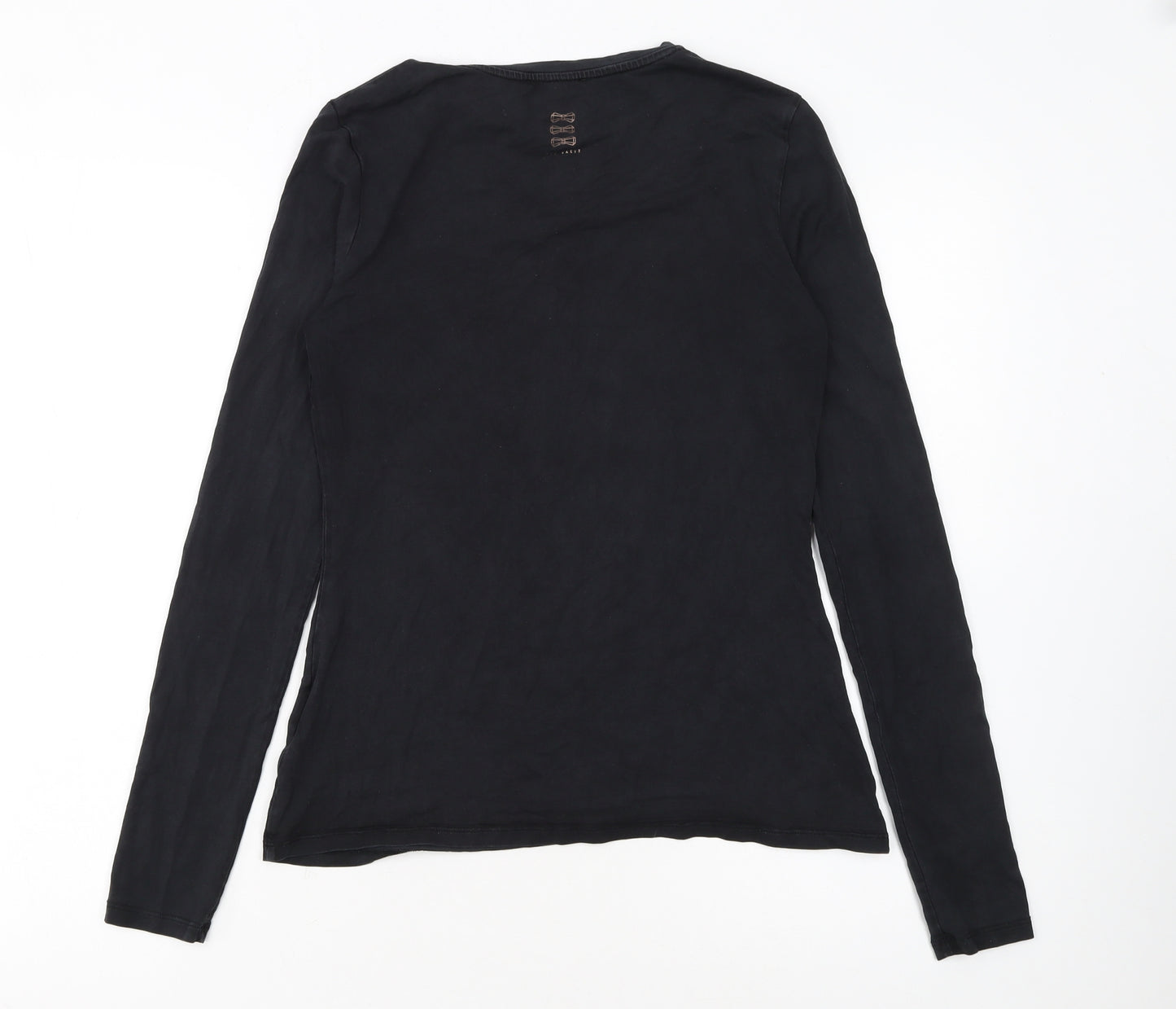 Ted Baker Women's Black Long Sleeve Crew Neck Cotton Jersey Top Size L