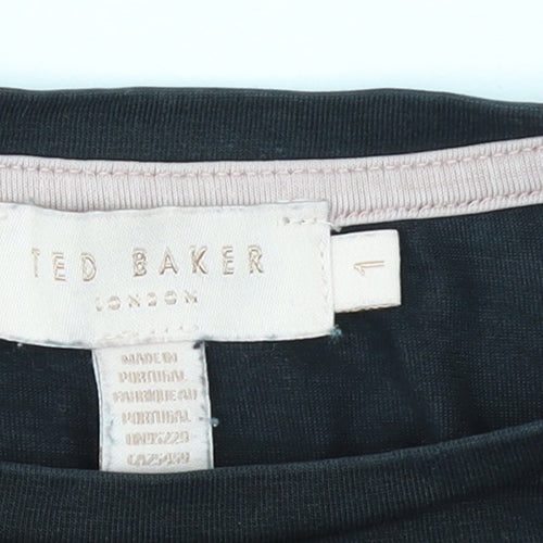 Ted Baker Women's Black Long Sleeve Crew Neck Cotton Jersey Top Size L