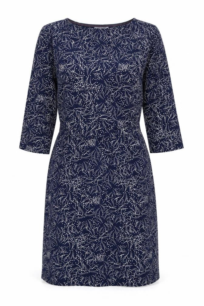 Front view of White Stuff Women's Blue Floral Long Sleeve Shift Dress, size 12