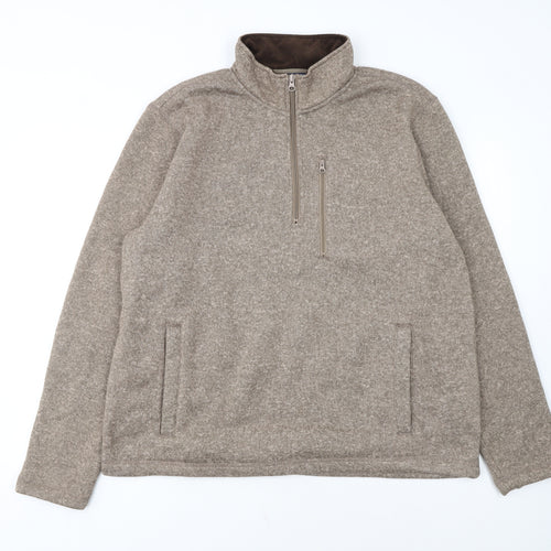 Lands' End Mens Beige Fleece 1/2 Zip Sweater Size L Regular Fit