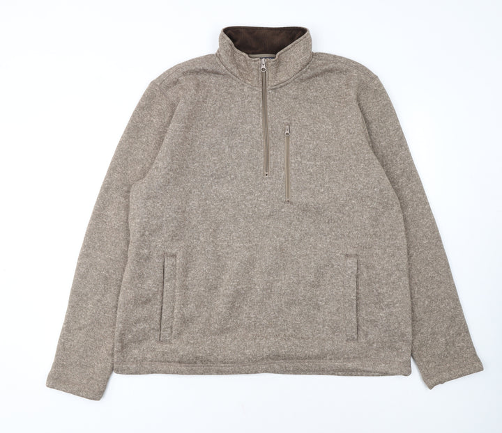 Lands' End Mens Beige Fleece 1/2 Zip Sweater Size L Regular Fit