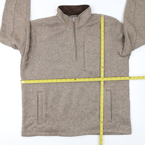 Lands' End Mens Beige Fleece 1/2 Zip Sweater Size L Regular Fit