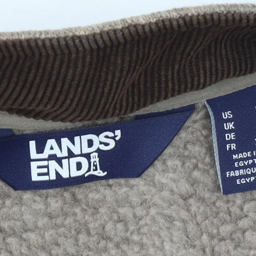 Lands' End Mens Beige Fleece 1/2 Zip Sweater Size L Regular Fit