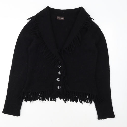 Principles Womens Black Fringed Button Cardigan Size M