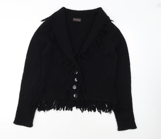 Principles Womens Black Fringed Button Cardigan Size M