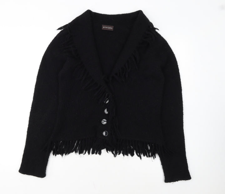 Principles Womens Black Fringed Button Cardigan Size M