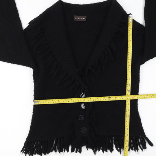 Principles Womens Black Fringed Button Cardigan Size M