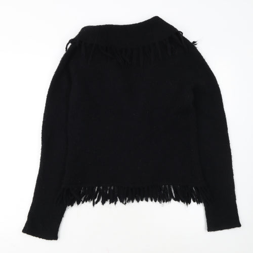 Principles Womens Black Fringed Button Cardigan Size M