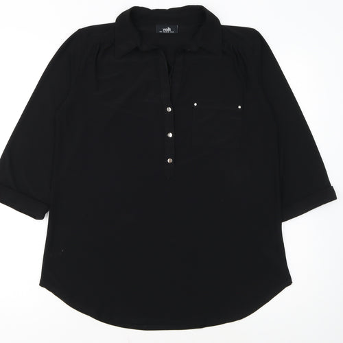 Wallis Women's Black Collared 3/4 Sleeve Blouse Size S