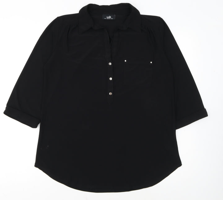 Wallis Women's Black Collared 3/4 Sleeve Blouse Size S