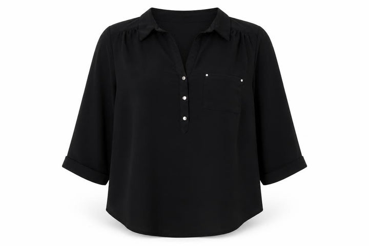 Wallis Women's Black Collared 3/4 Sleeve Blouse Size S