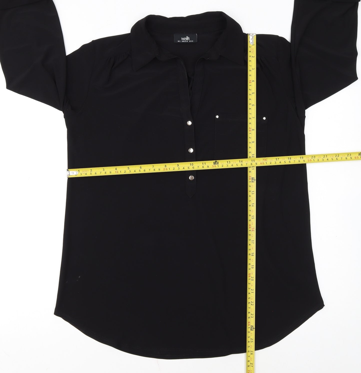 Wallis Women's Black Collared 3/4 Sleeve Blouse Size S