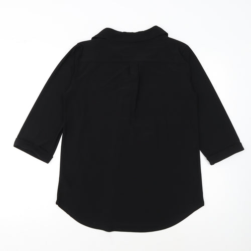 Wallis Women's Black Collared 3/4 Sleeve Blouse Size S
