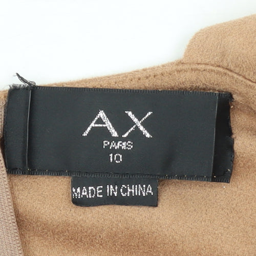 AX Paris Women Beige Size 10 Sleeveless Belted Suede Pinafore Dress