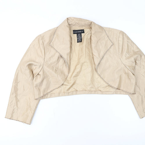 Cachet Womens Beige Cropped Suit Jacket Size 14 Formal Lined