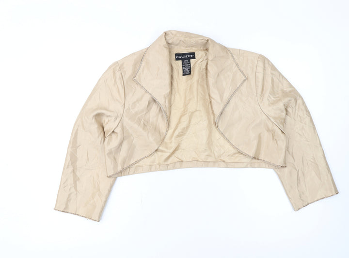 Cachet Womens Beige Cropped Suit Jacket Size 14 Formal Lined