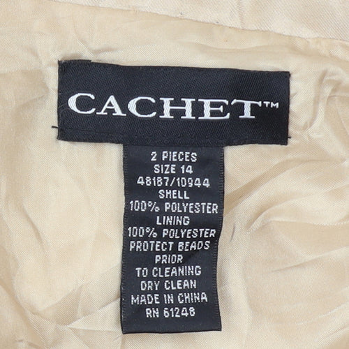 Cachet Womens Beige Cropped Suit Jacket Size 14 Formal Lined