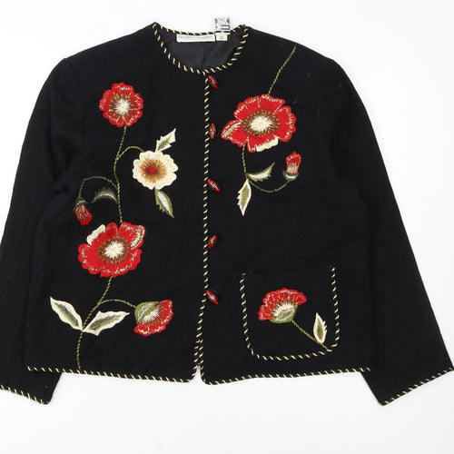 Draper's & Damon's Women's Black Floral Embroidered Cotton Jacket PL