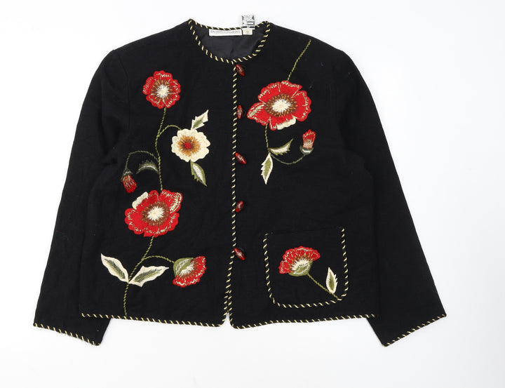 Draper's & Damon's Women's Black Floral Embroidered Cotton Jacket PL