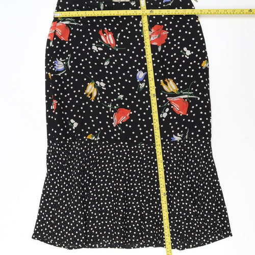 Oasis Womens Black Floral Polka Dot Midi Flare Skirt Size 14