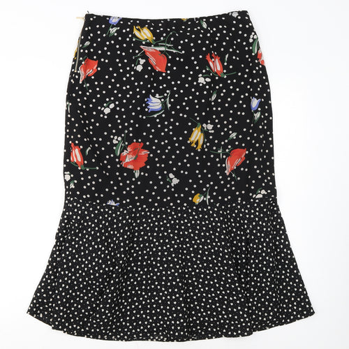 Oasis Womens Black Floral Polka Dot Midi Flare Skirt Size 14