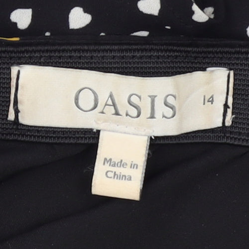 Oasis Womens Black Floral Polka Dot Midi Flare Skirt Size 14